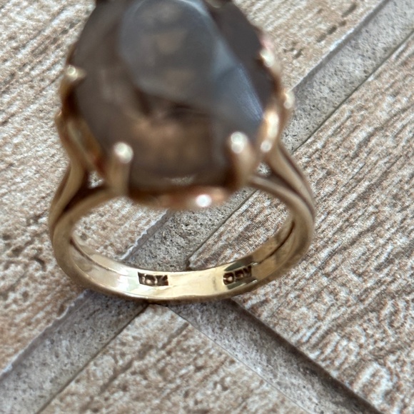 Smokey Topaz Vintage 10K Gold Statement Ring - Picture 8 of 10